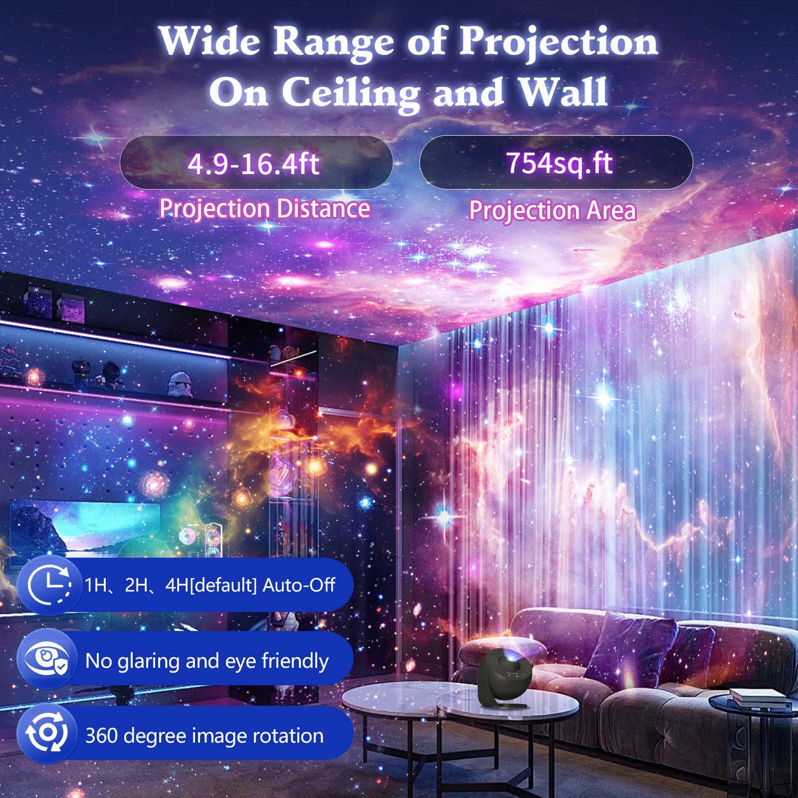 Galaxy Star Projector — 13 HD Discs, 360° Rotation Night Light