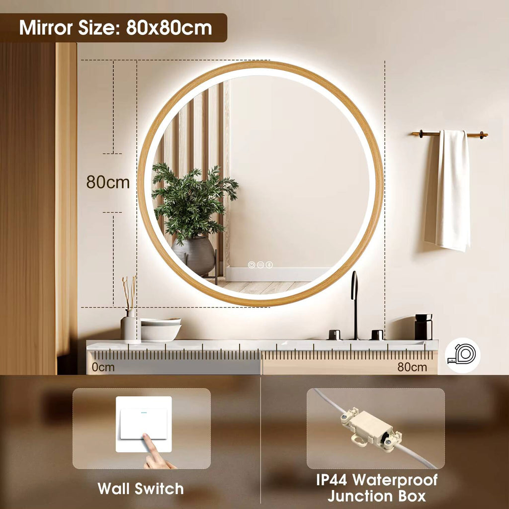 Smart LED Vanity Mirror — Round Anti-Fog Wall Mirror, 12"