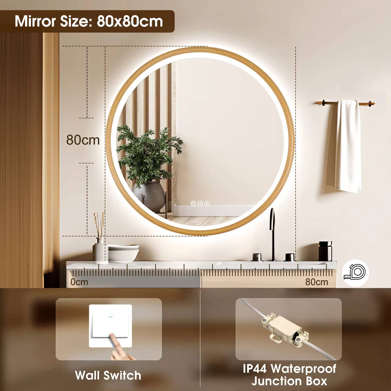 Smart LED Vanity Mirror — Round Anti-Fog Wall Mirror, 12"