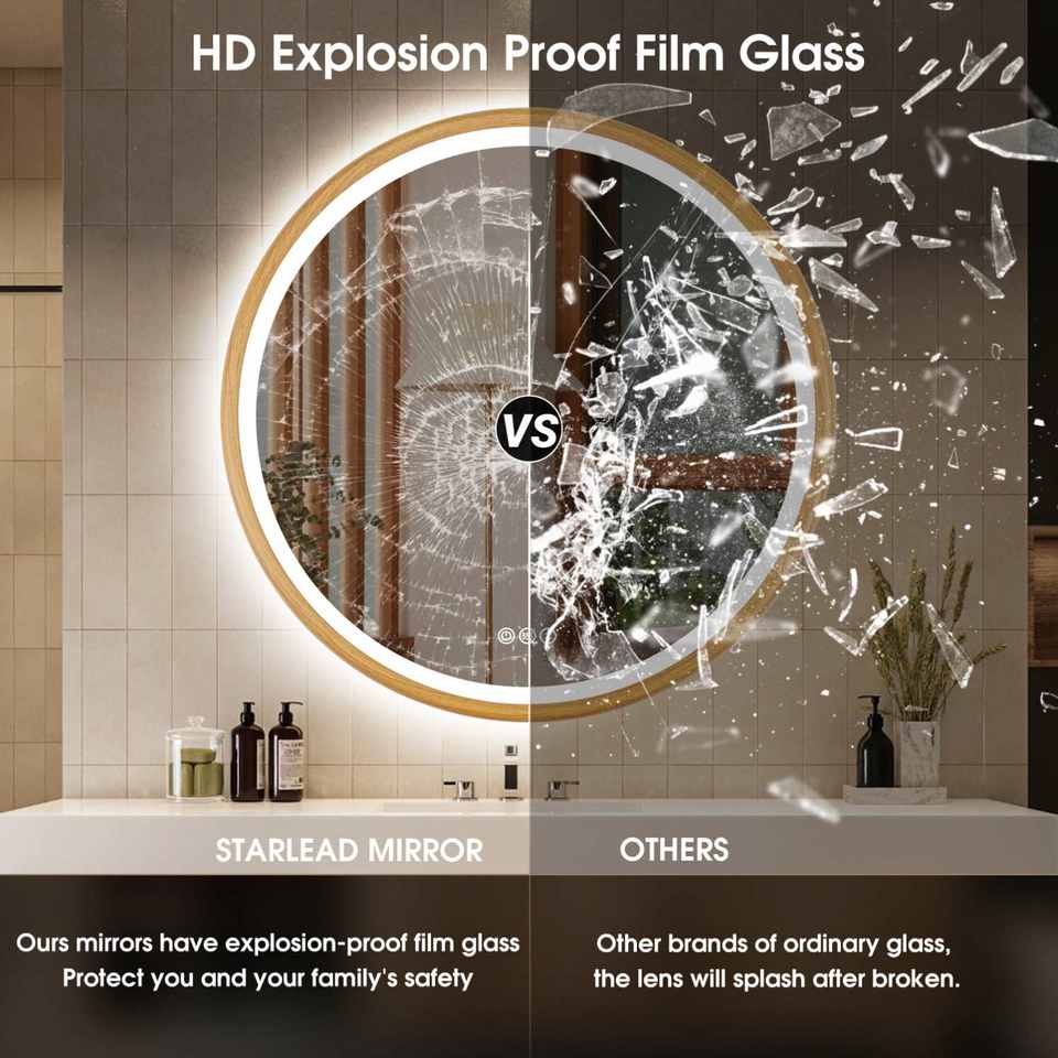 Smart LED Vanity Mirror — Round Anti-Fog Wall Mirror, 12"