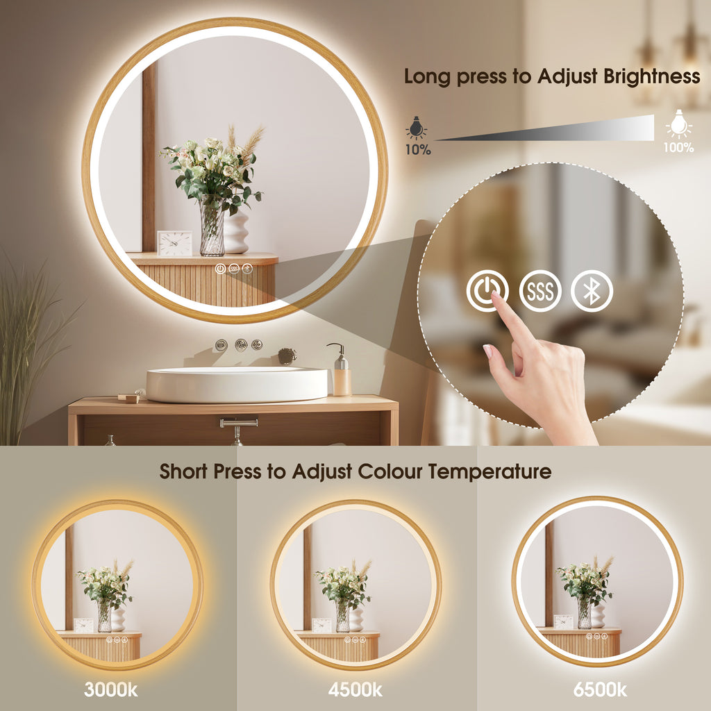 Smart LED Vanity Mirror — Round Anti-Fog Wall Mirror, 12"